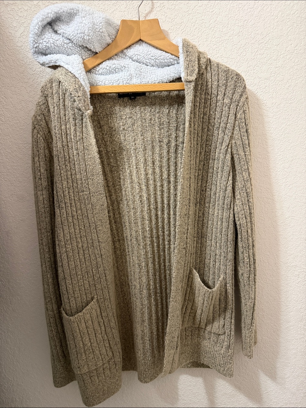 Almost Famous Ribbed Hooded Cardigan Sweater - Taupe